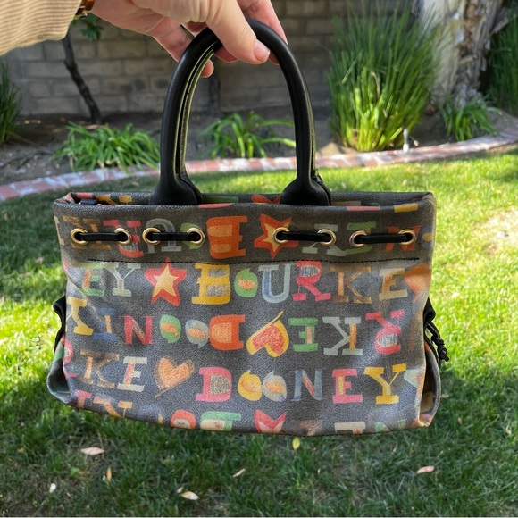 Dooney & Bourke Vintage Rainbow Doodle Black Tassle Tote - Picture 4 of 12